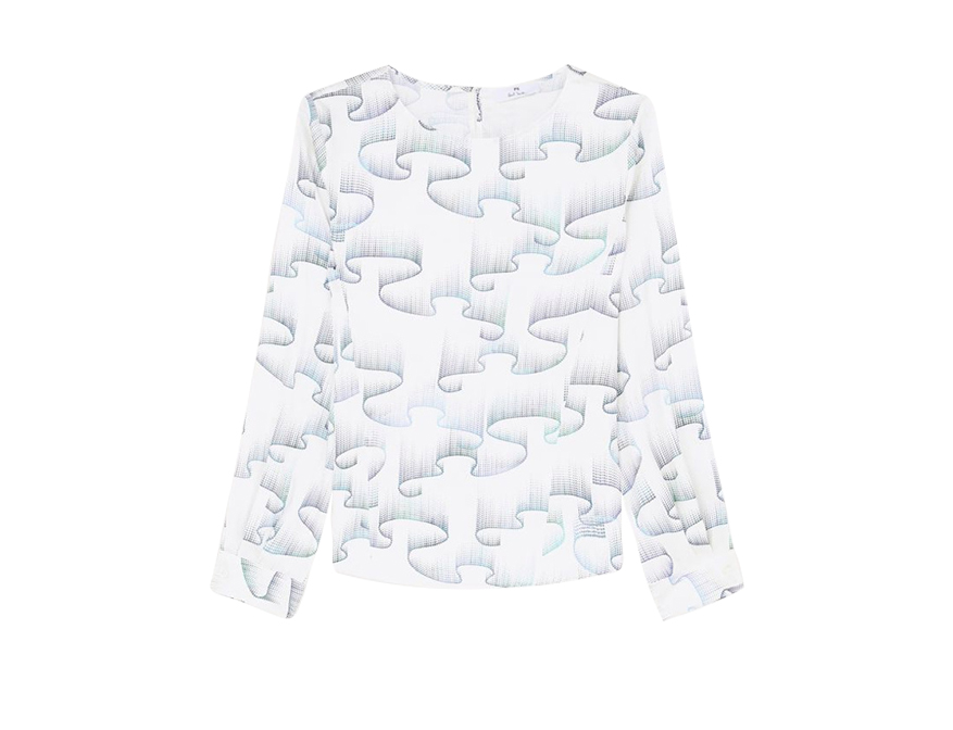 Die White Bluse mit blauem Muster aus Polyester von Paul Smith